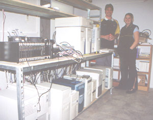 Justin Wells and Zalie Horder, part of the Tasman Solutions team, ready to explain the intricacies of the server room at their recent open day.